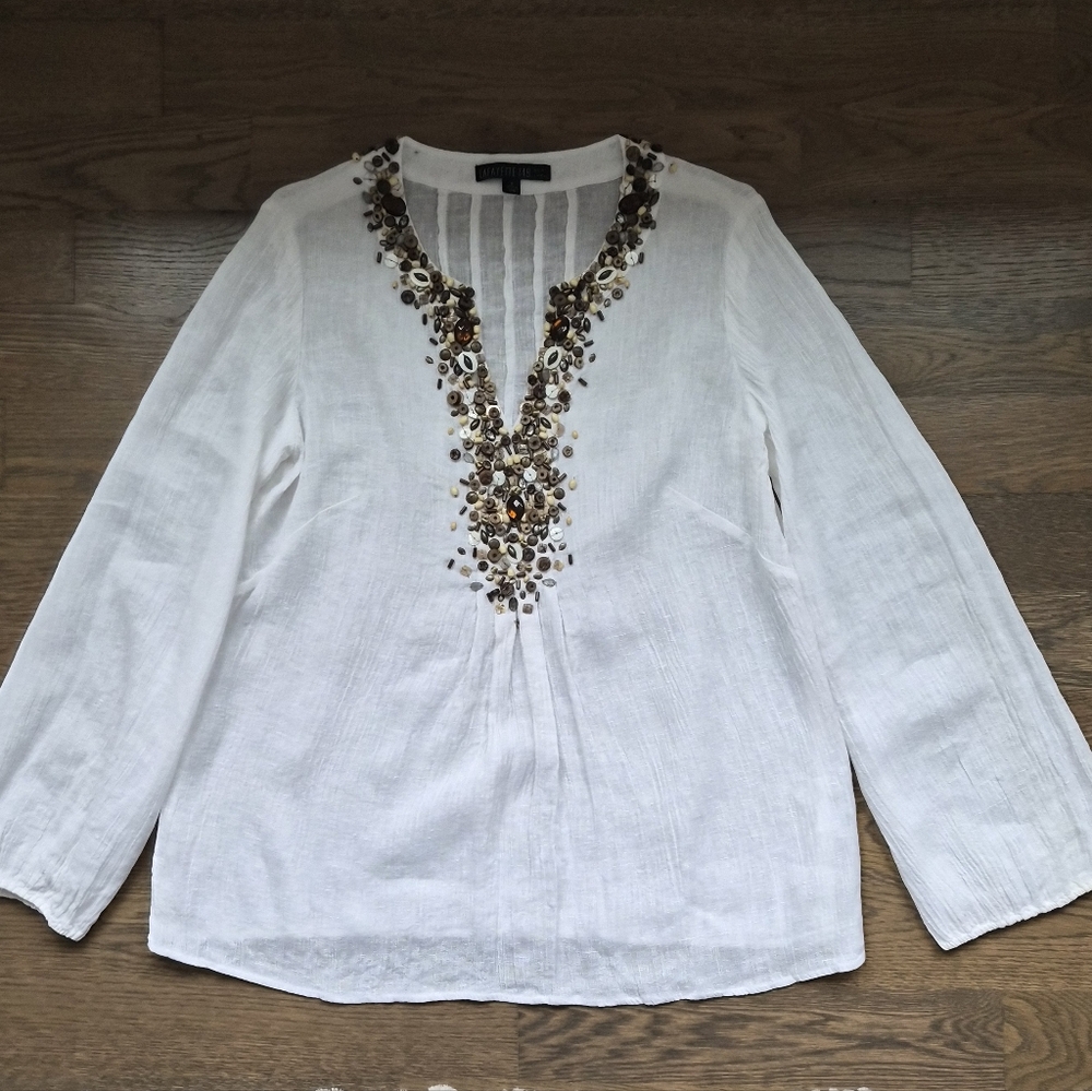 Lafayette 148 New York Beaded Tunic 100% Linen